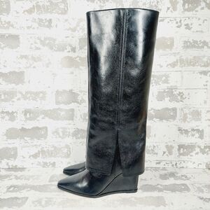 New Vince Camuto Tibani Black Leather Foldover Shaft Knee High Boot B395